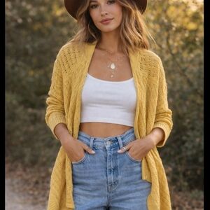 Staring At Stars Yellow Open Knit Cardigan Size XS